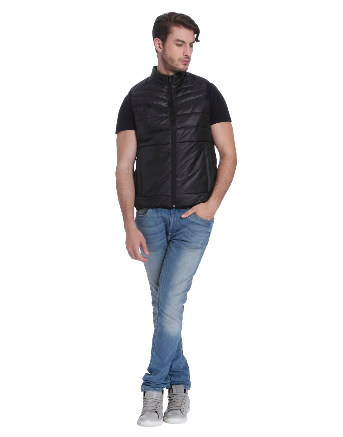 Black Sleeveless Bomber Jacket