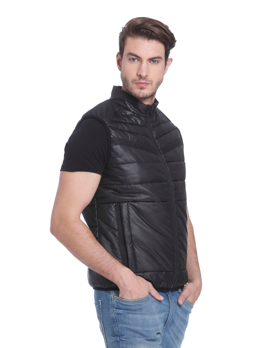 Black Sleeveless Bomber Jacket