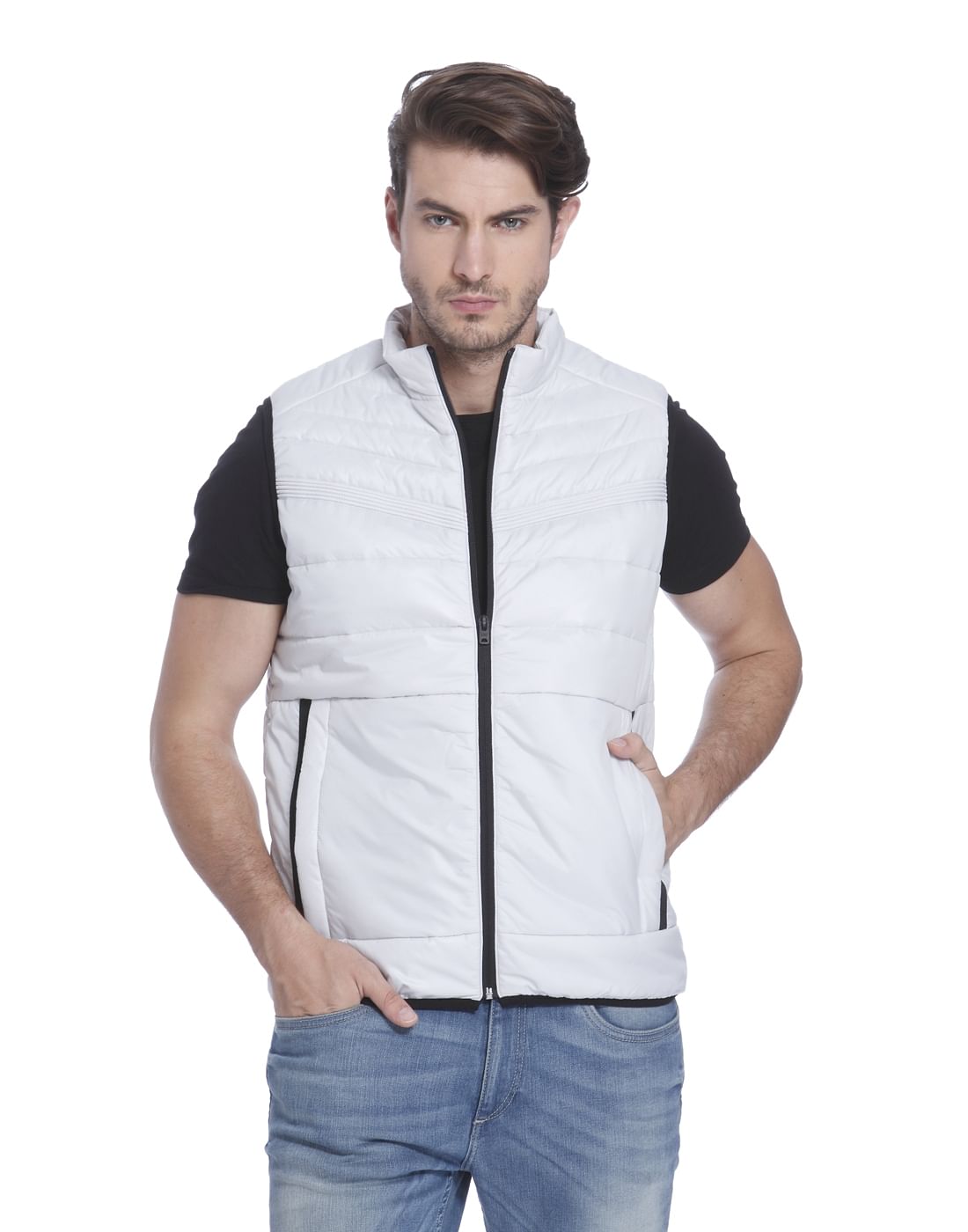 White Sleeveless Bomber Jacket - S