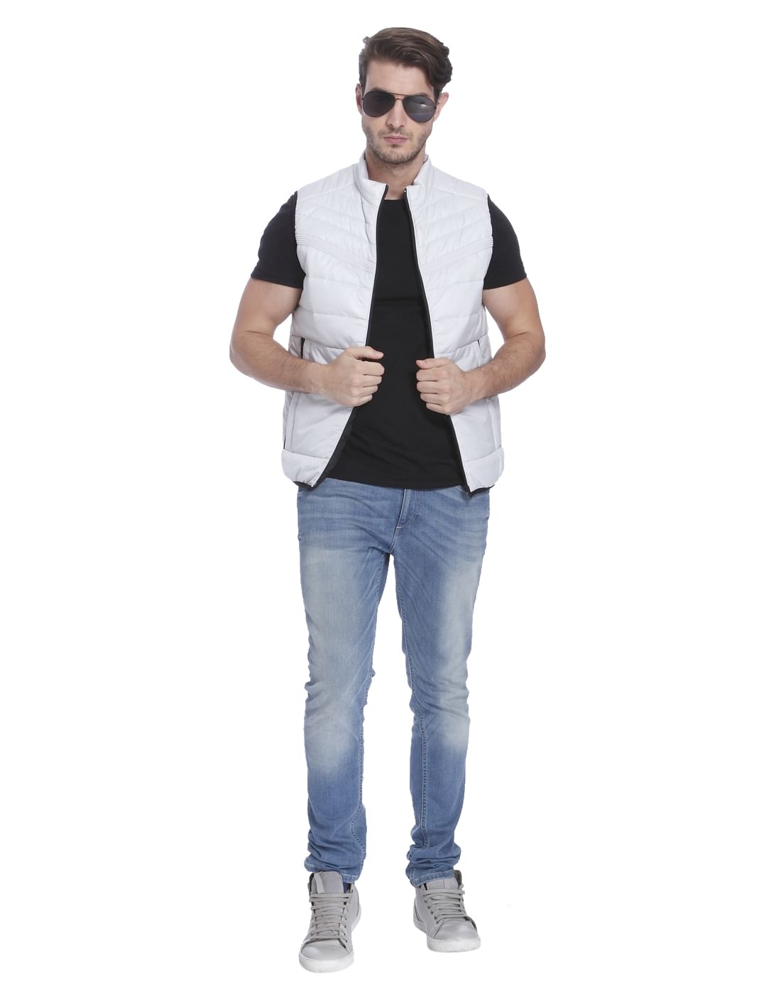 White Sleeveless Bomber Jacket