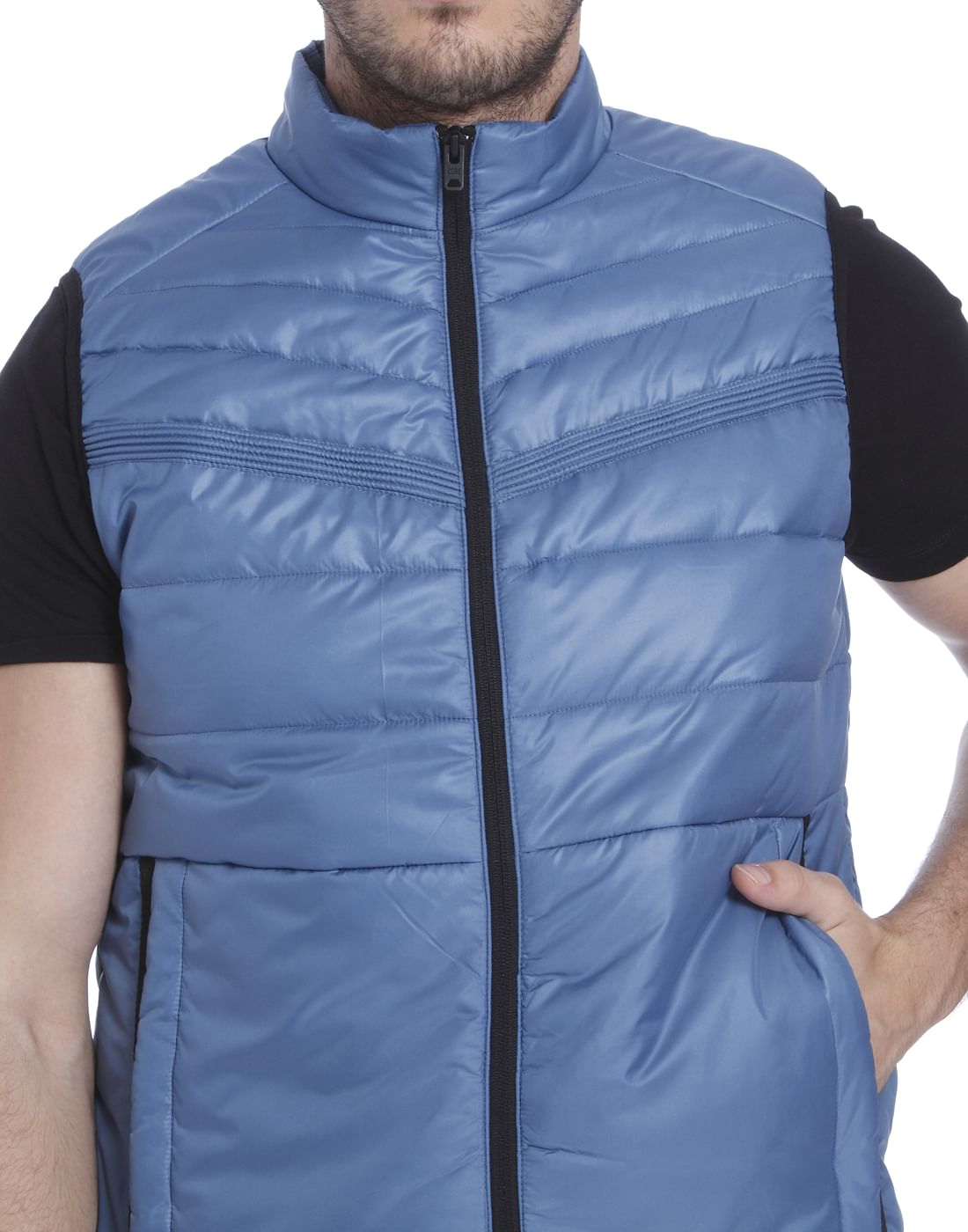 Powder Blue Sleeveless Bomber Jacket