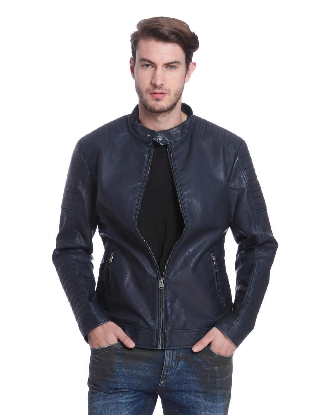 Blue Pu Biker Jacket - S
