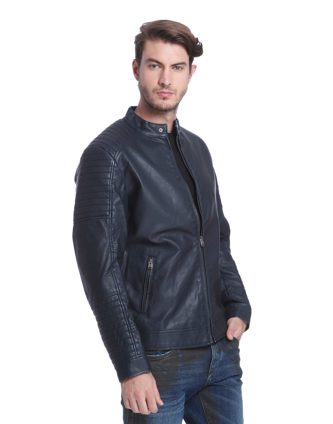 Blue Pu Biker Jacket