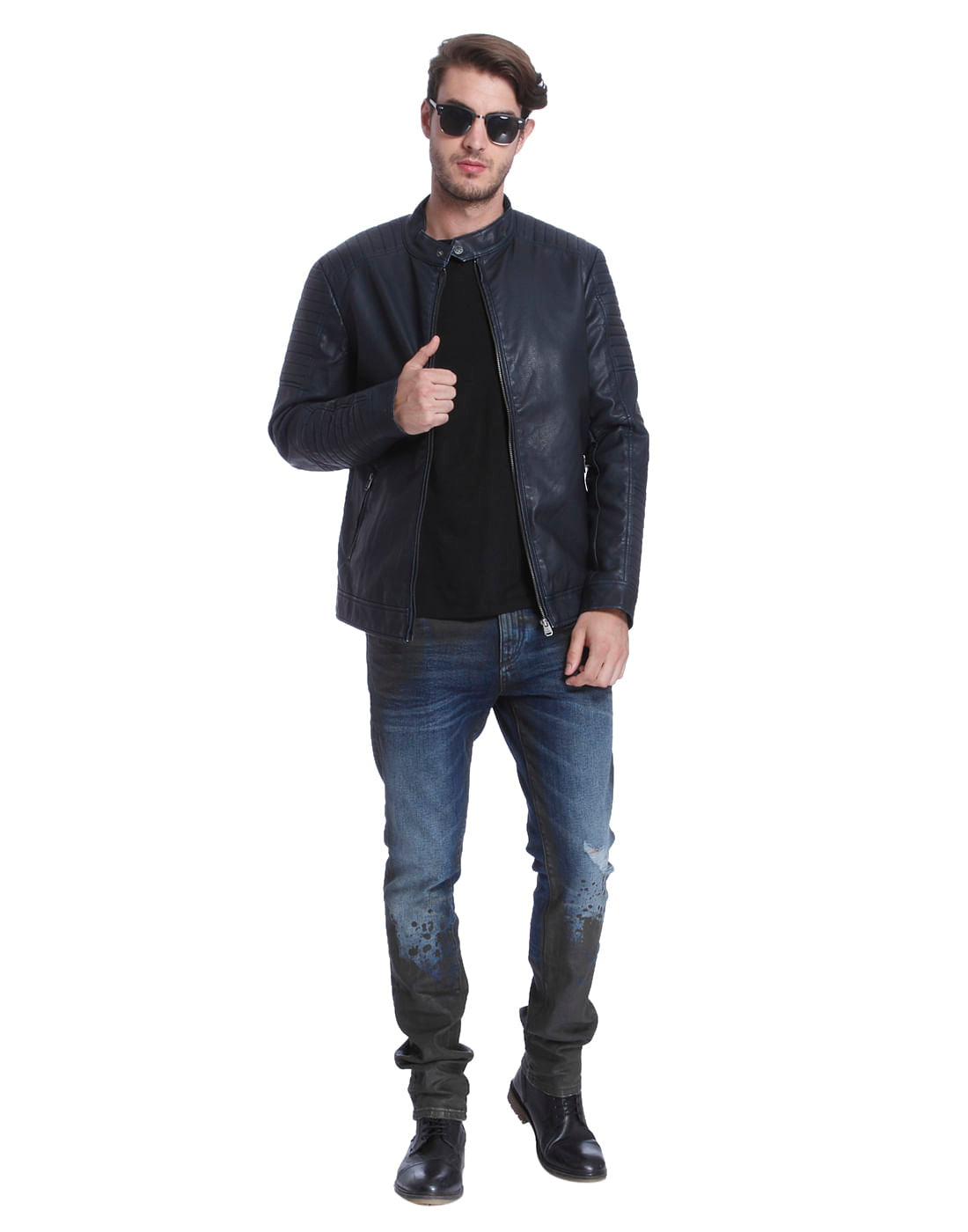 Blue Pu Biker Jacket