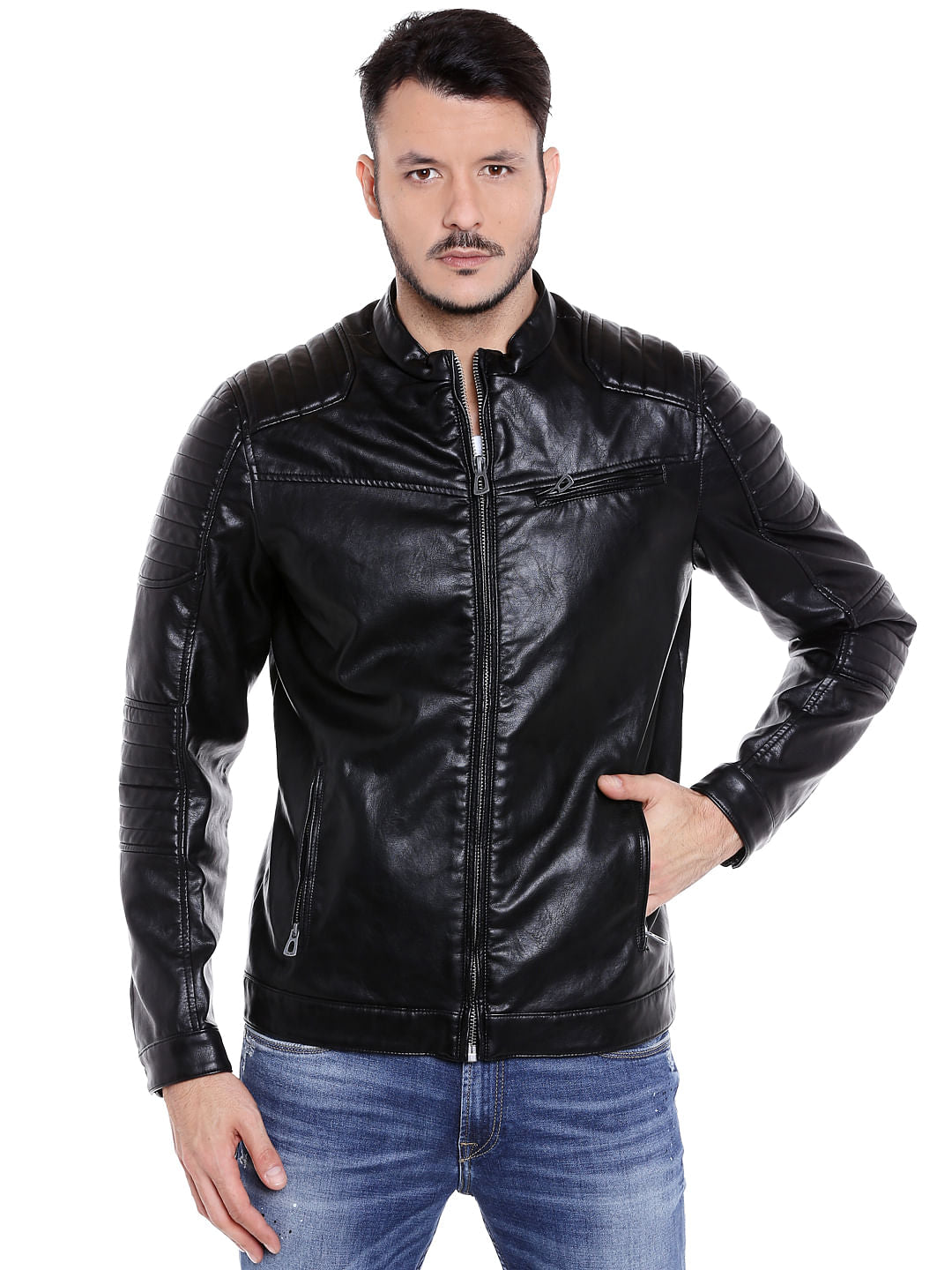 Black Pu Patch Detail Bomber Jacket