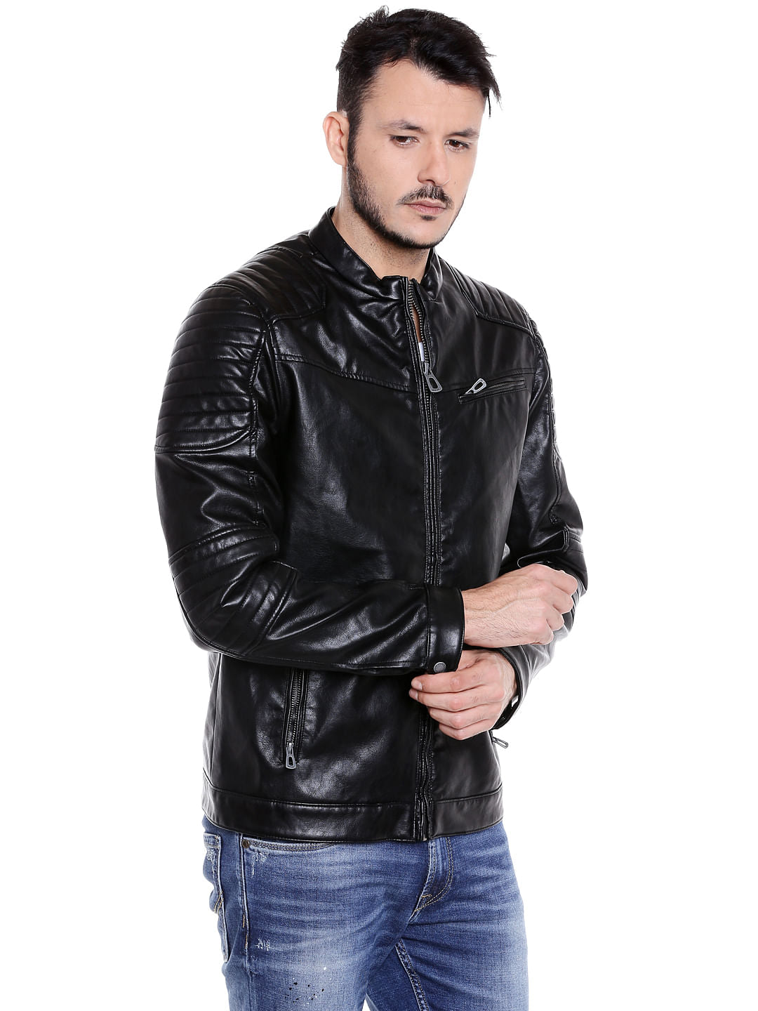 Black Pu Patch Detail Bomber Jacket