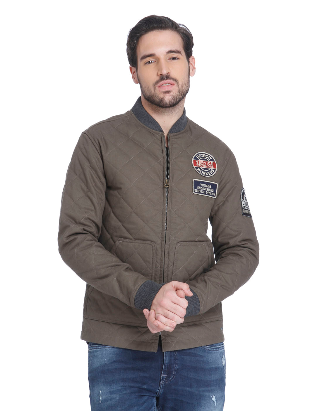 Grey Quilted Bomber Jacket - S