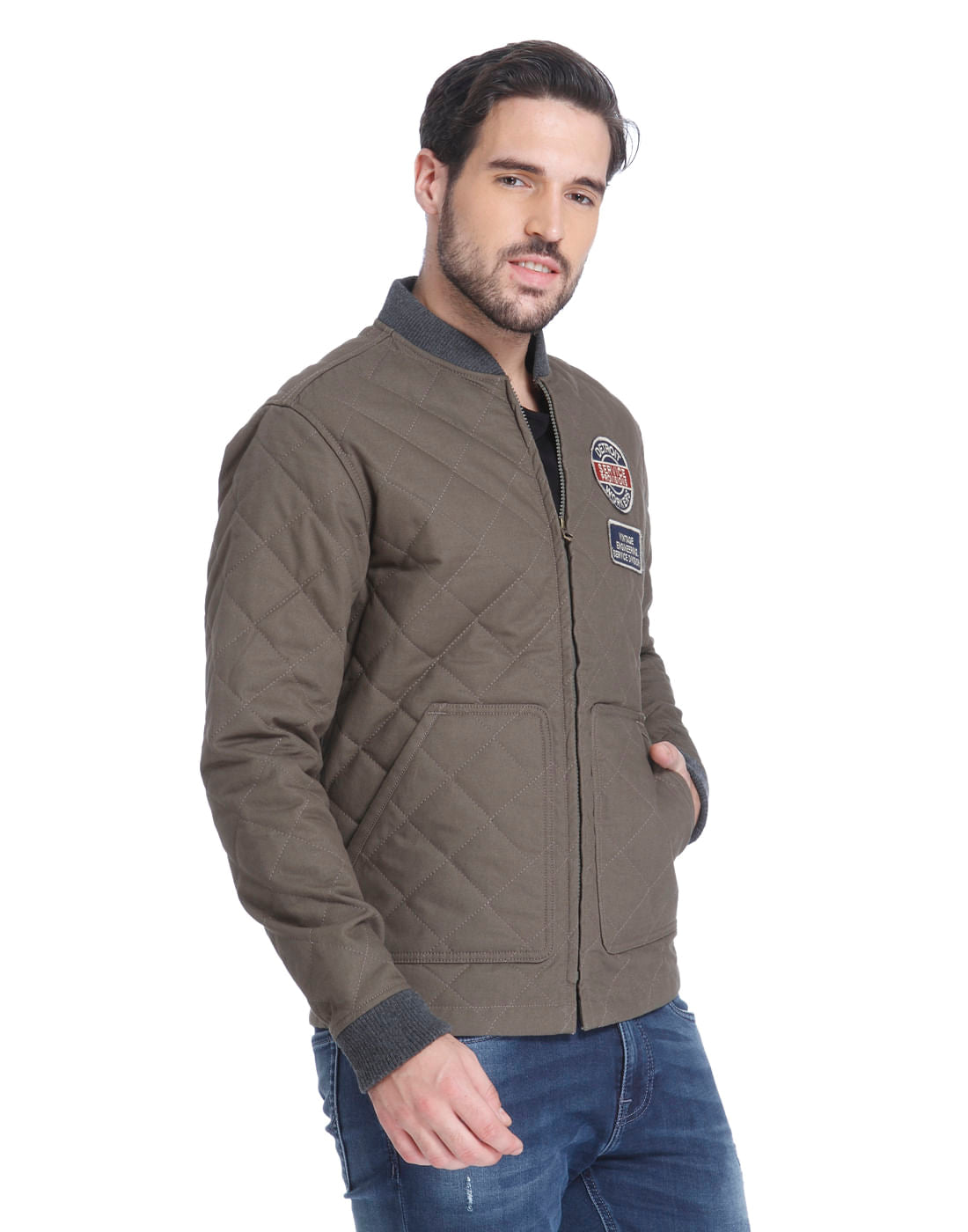 Grey Quilted Bomber Jacket