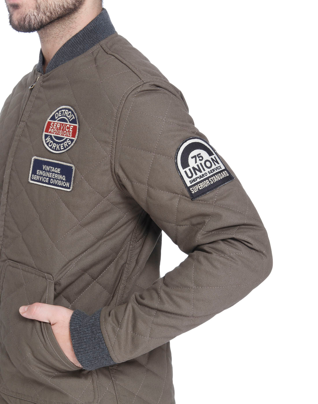 Grey Quilted Bomber Jacket