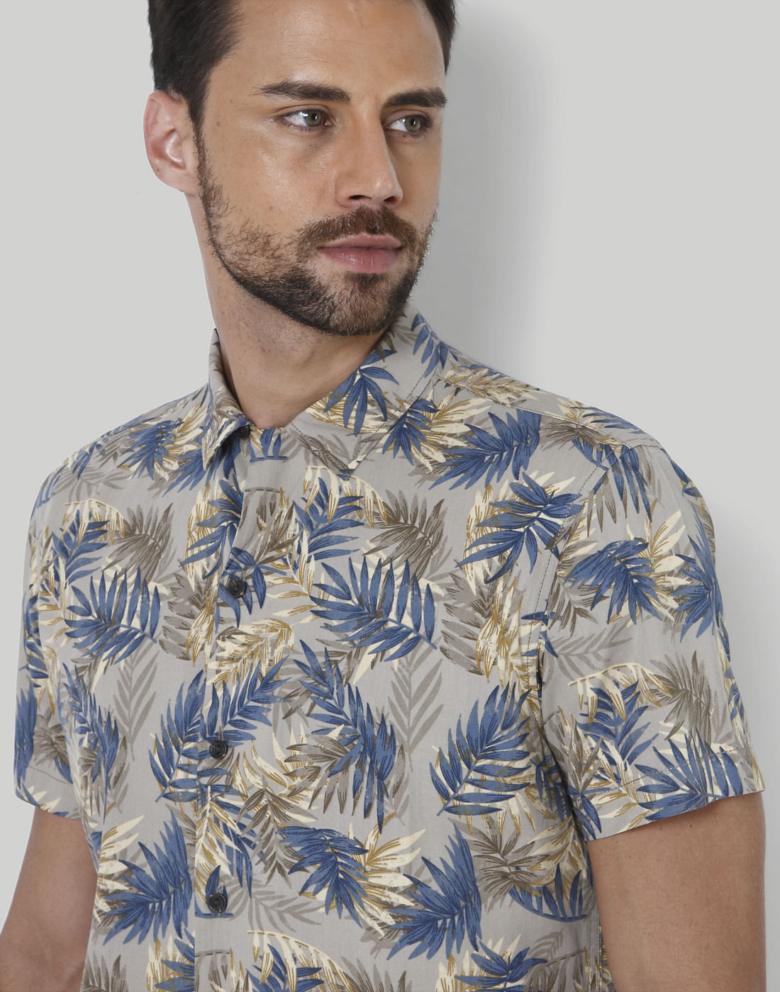 Grey Tropical Print Shirt