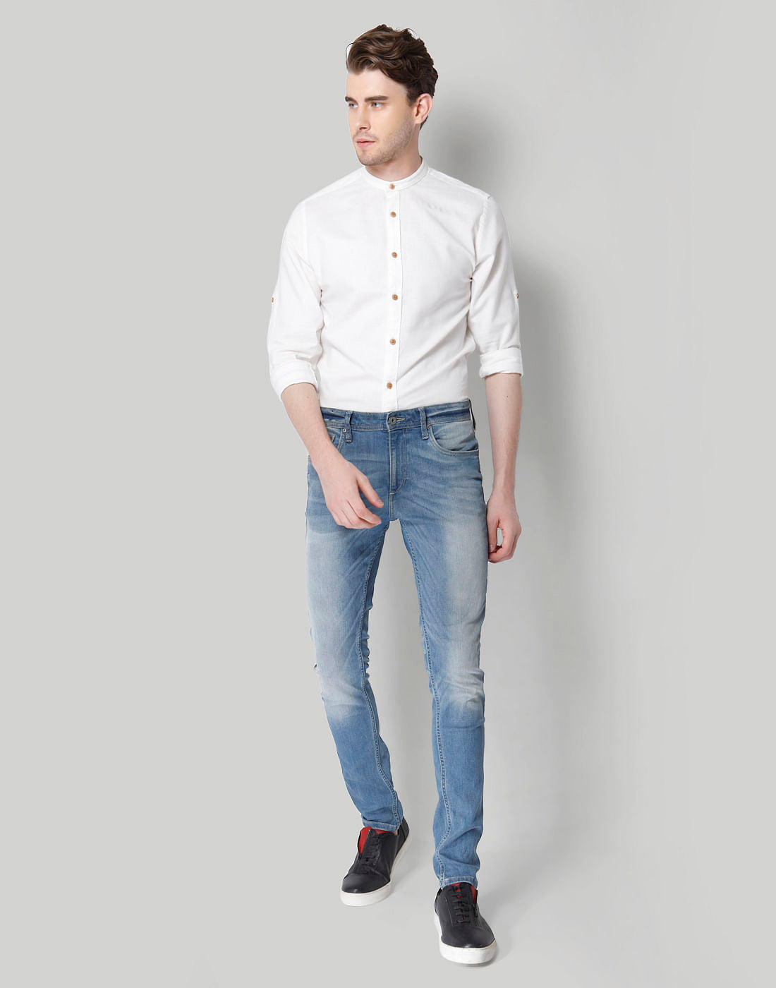 White Mandarin Collar Shirt