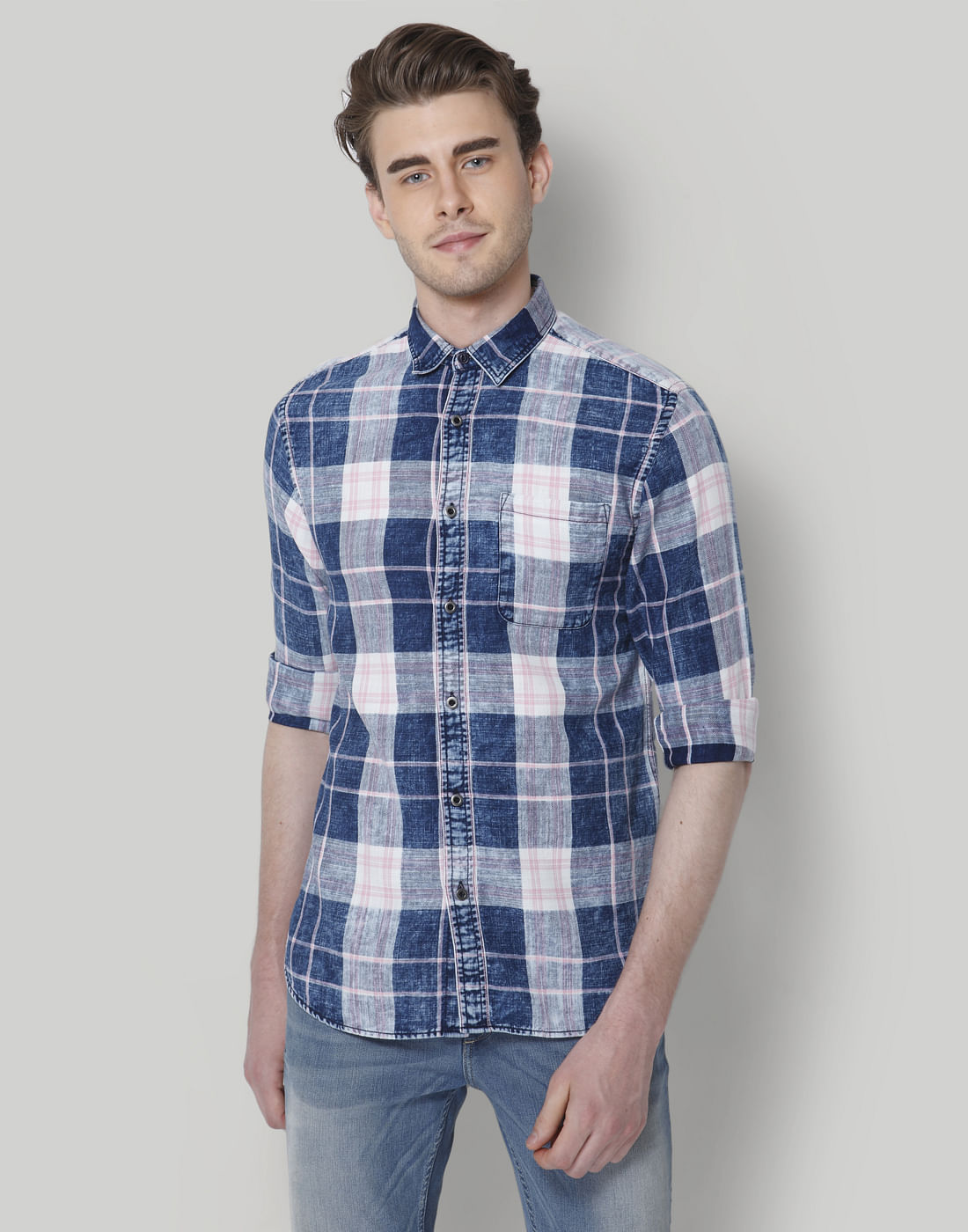Blue & Pink Check Shirt - S