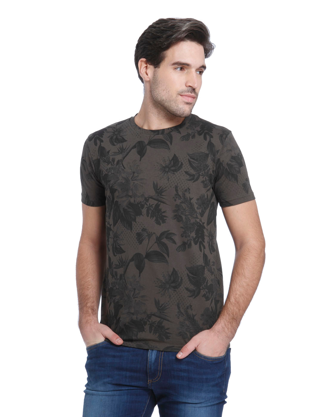 Brown Flora & Fauna Printed Crew Neck T-Shirt