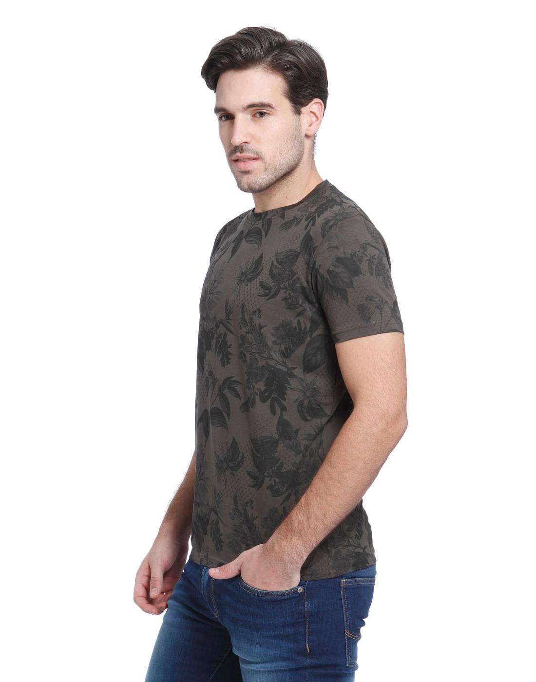 Brown Flora & Fauna Printed Crew Neck T-Shirt