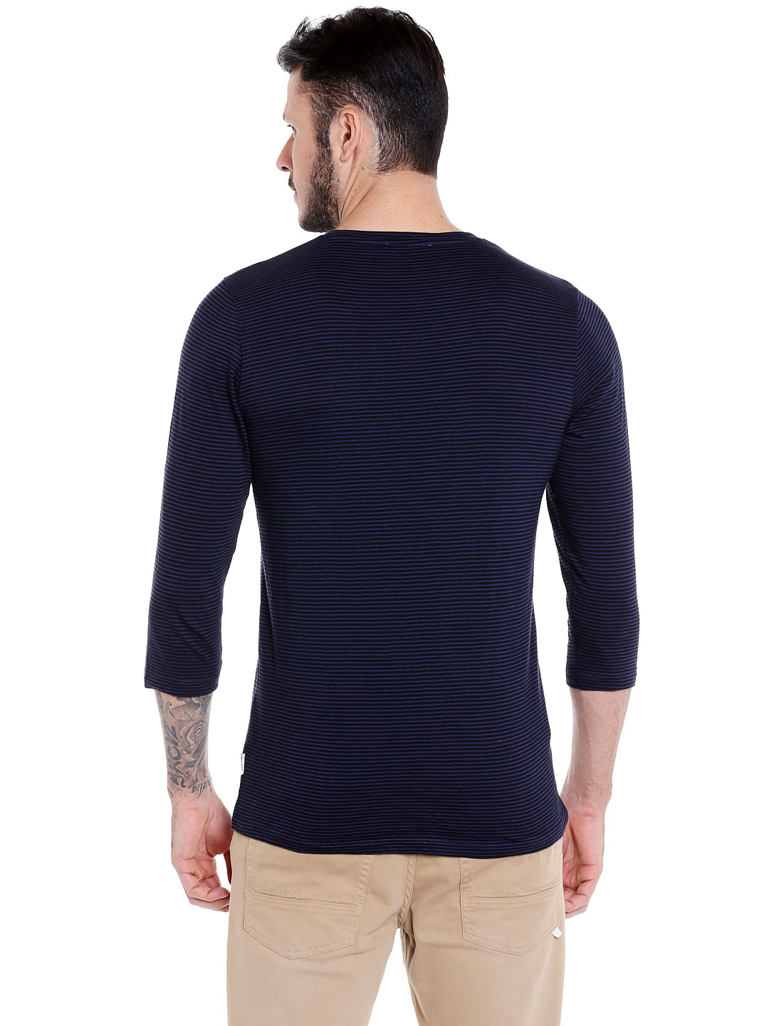 Dark Blue Striped Crew Neck T-Shirt