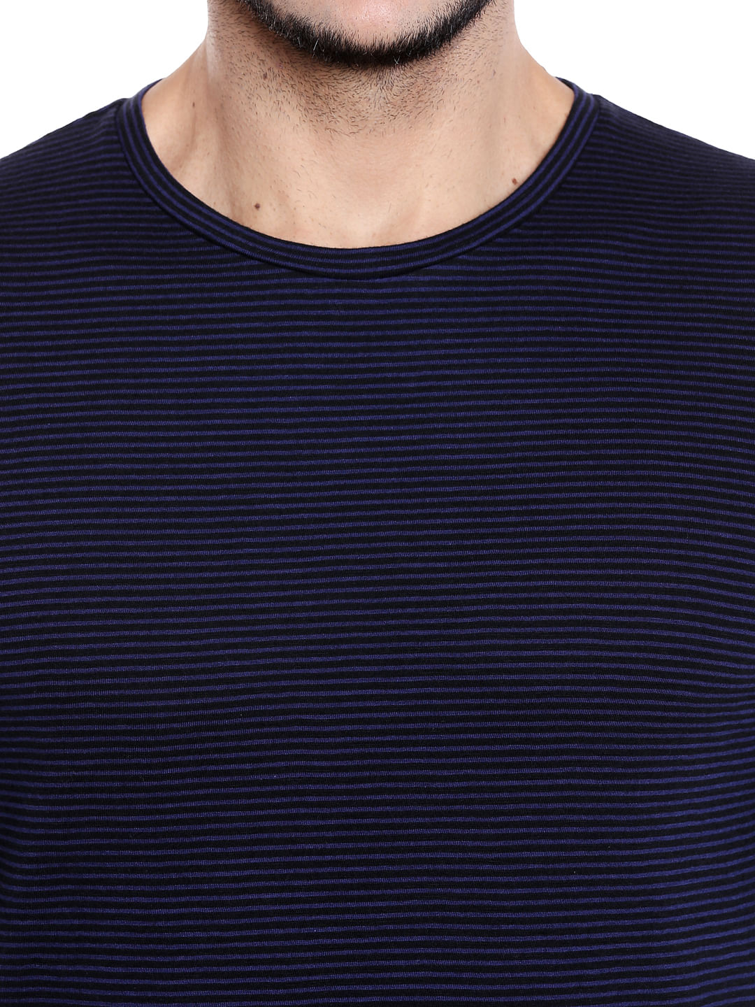 Dark Blue Striped Crew Neck T-Shirt