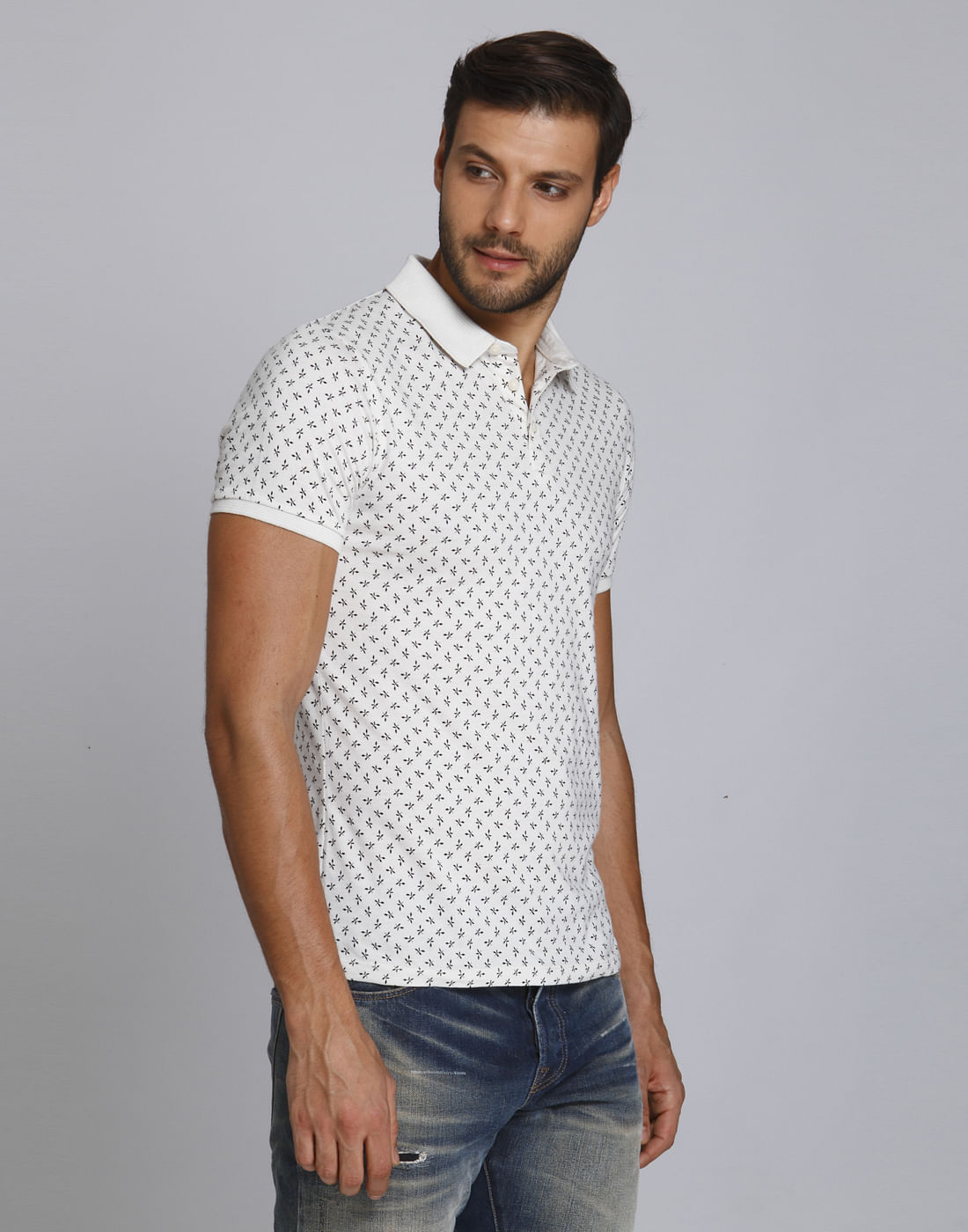 White All Over Print Polo T-Shirt