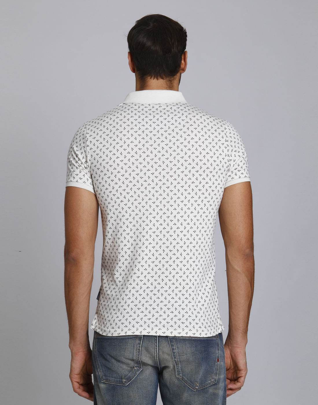 White All Over Print Polo T-Shirt