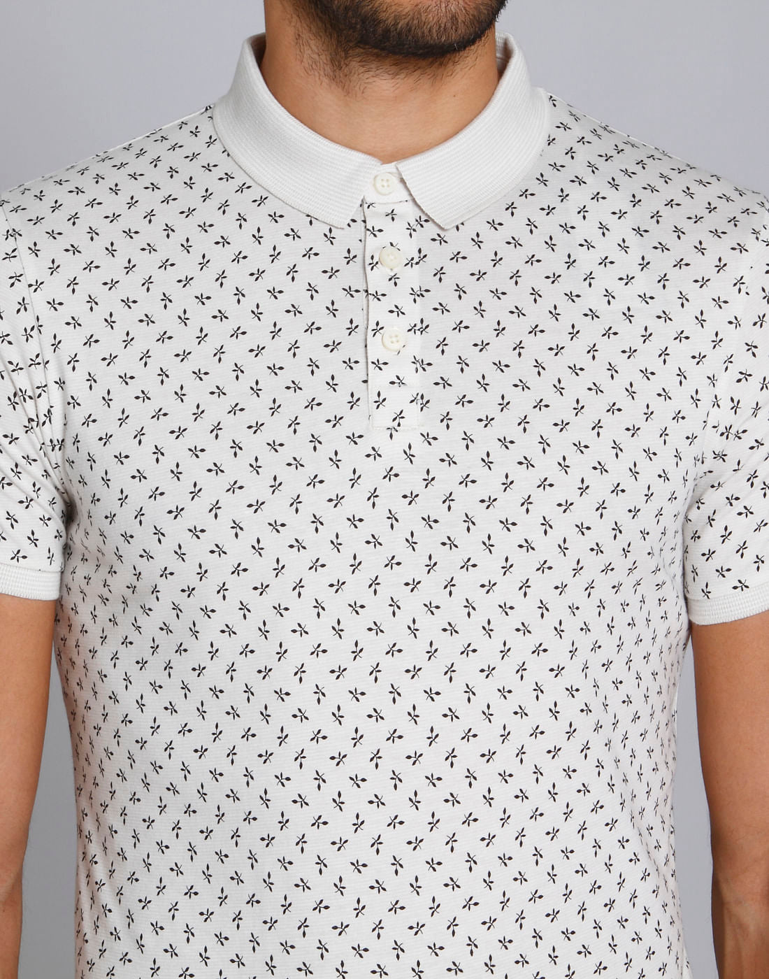 White All Over Print Polo T-Shirt