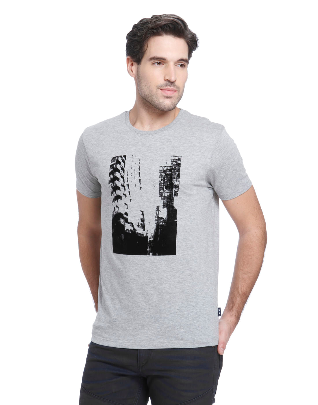 Light Grey Printed Crew Neck T-Shirt