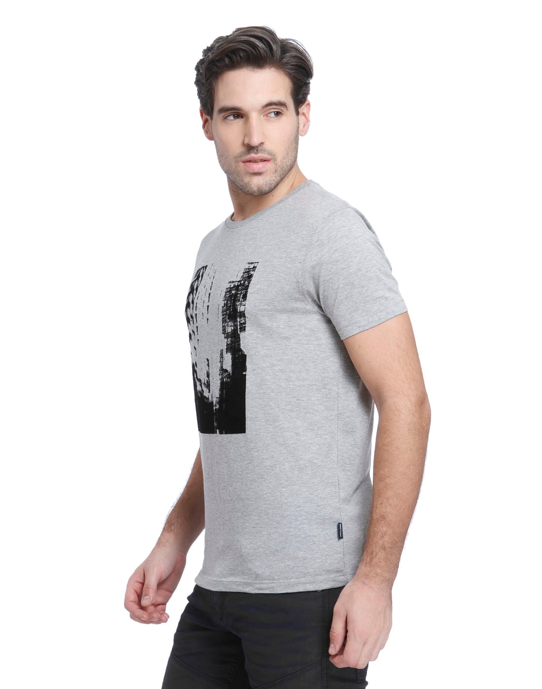 Light Grey Printed Crew Neck T-Shirt