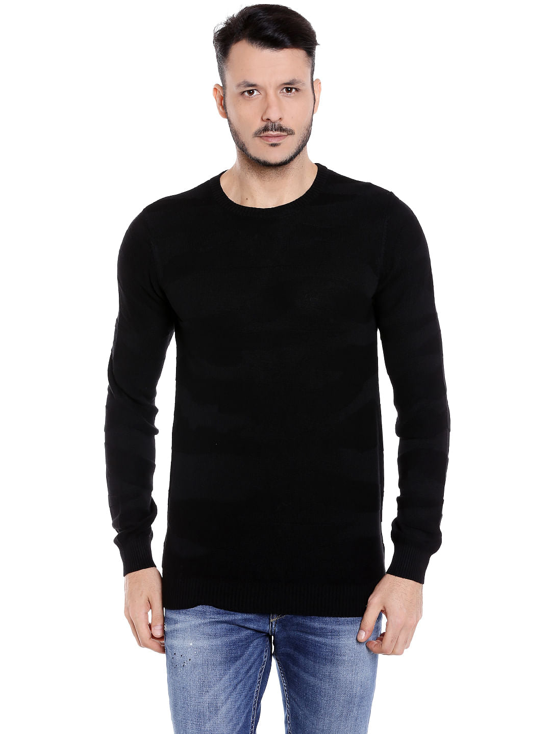 Black Crew Neck Knit T-Shirt - S