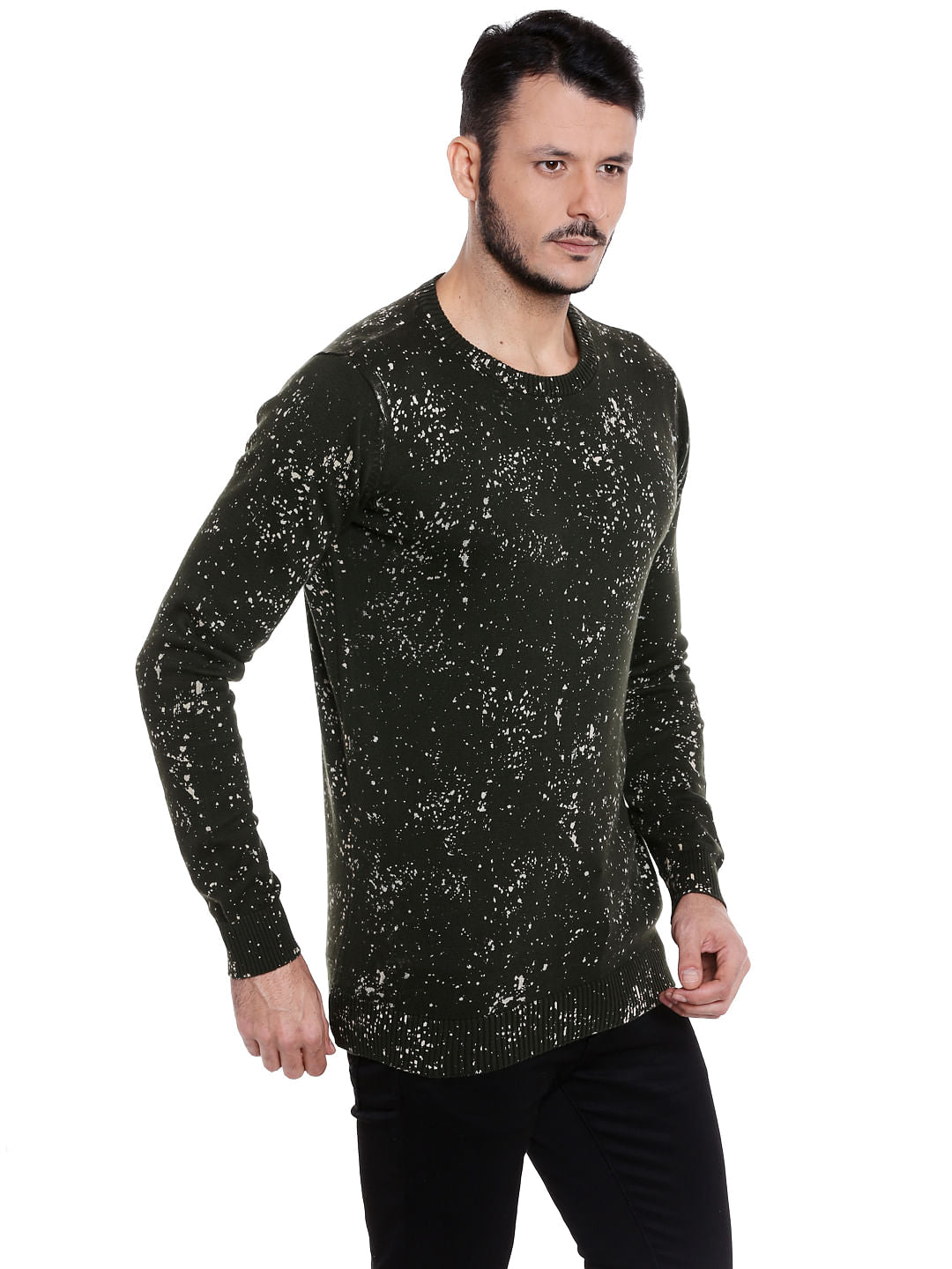 Olive Green All Over Print Pullover