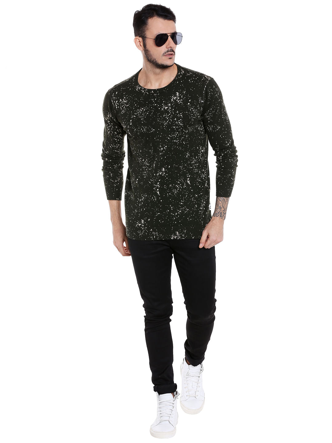 Olive Green All Over Print Pullover