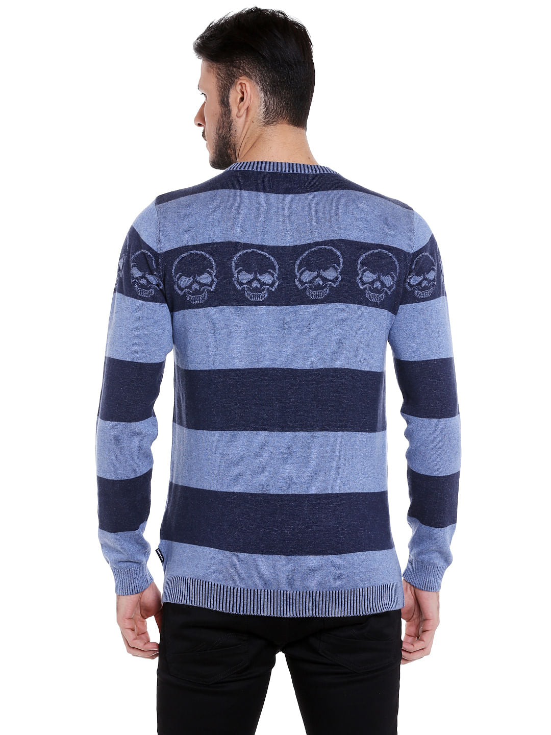 Blue Striped Skull Print Pullover