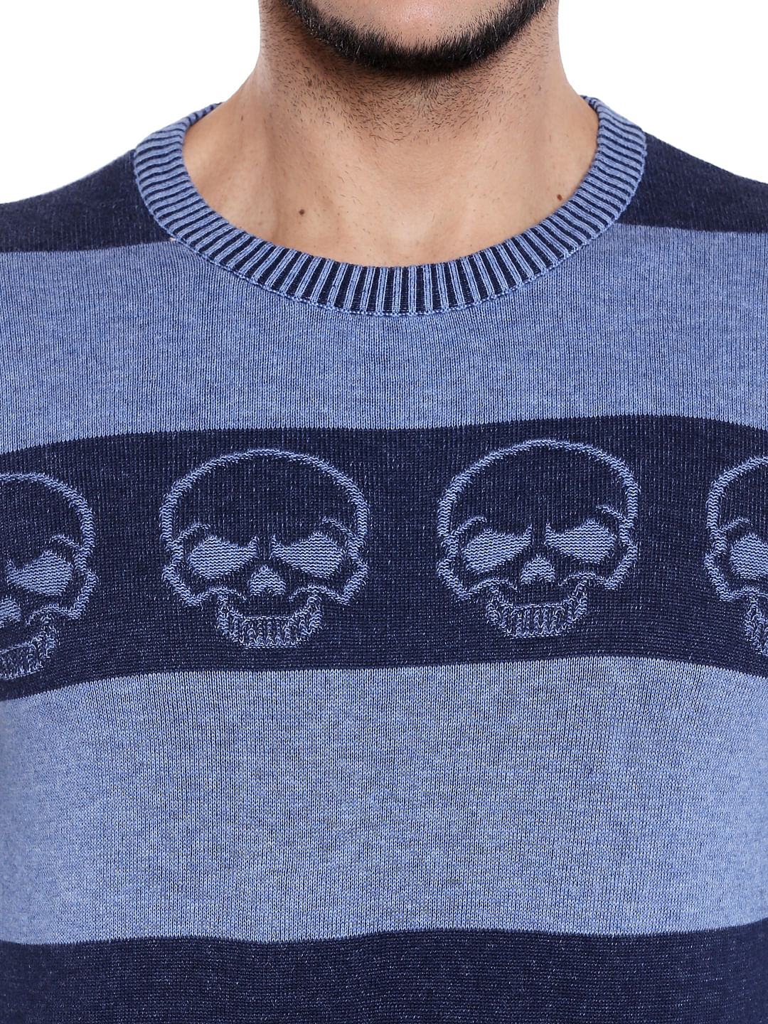 Blue Striped Skull Print Pullover