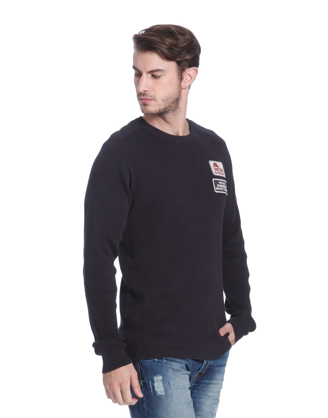 Black Badge Detail Crew Neck Cardigan
