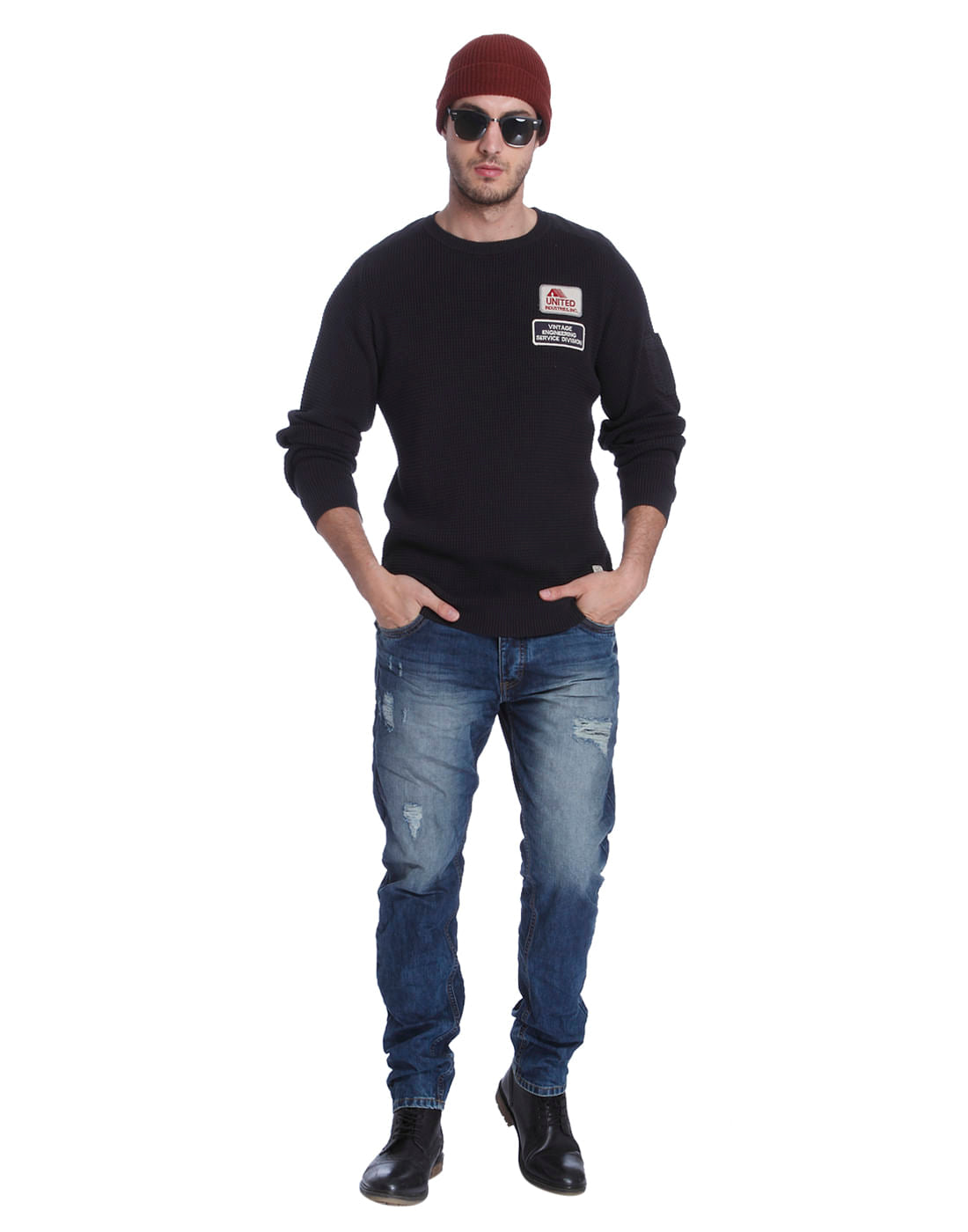 Black Badge Detail Crew Neck Cardigan