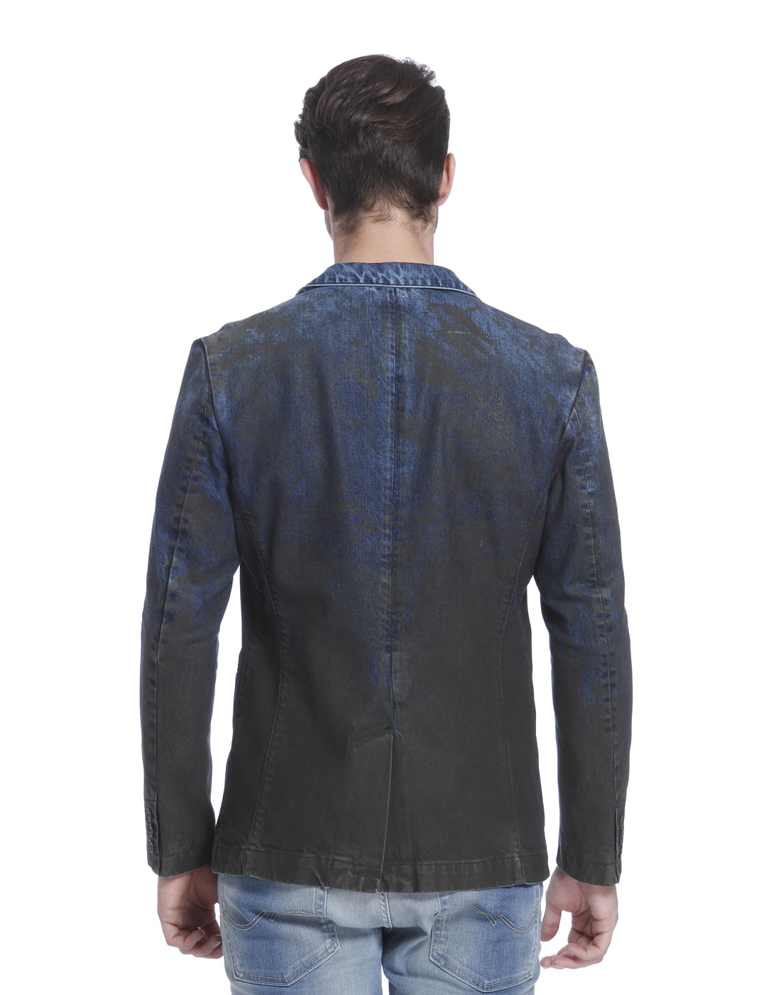 Dark Blue Denim Textured Blazer