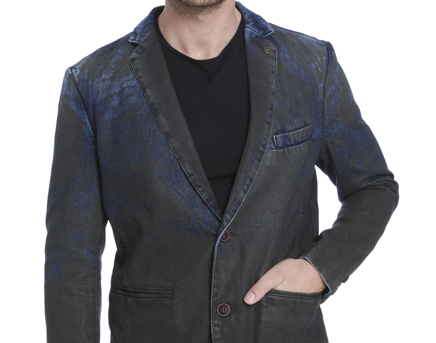 Dark Blue Denim Textured Blazer