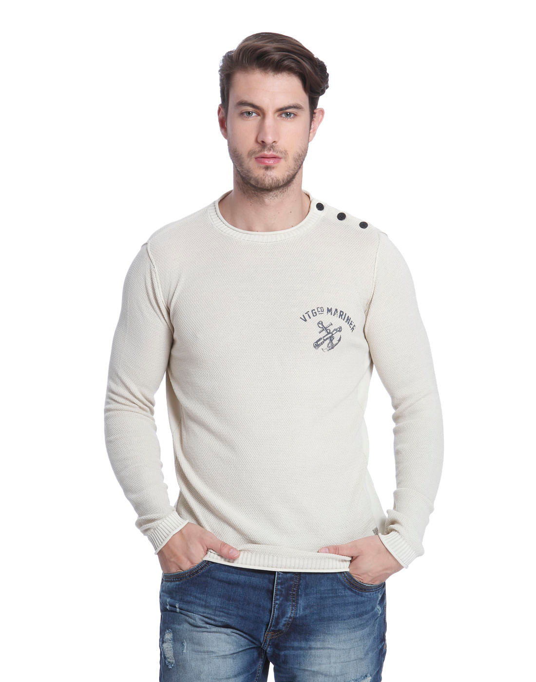 Off White Crew Neck Knit Pullover - S