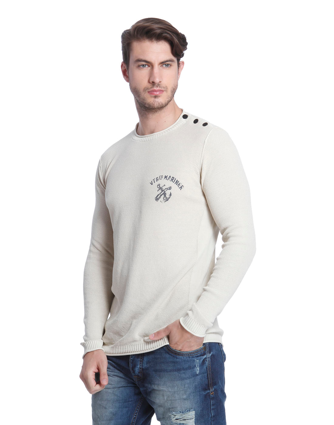 Off White Crew Neck Knit Pullover