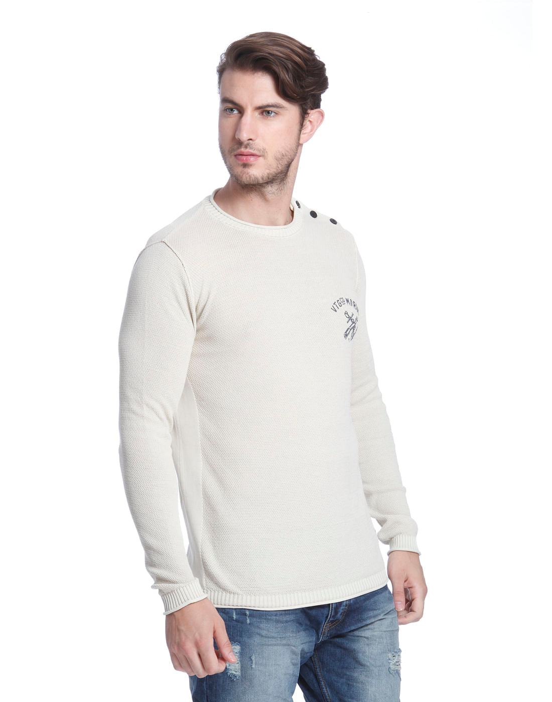 Off White Crew Neck Knit Pullover