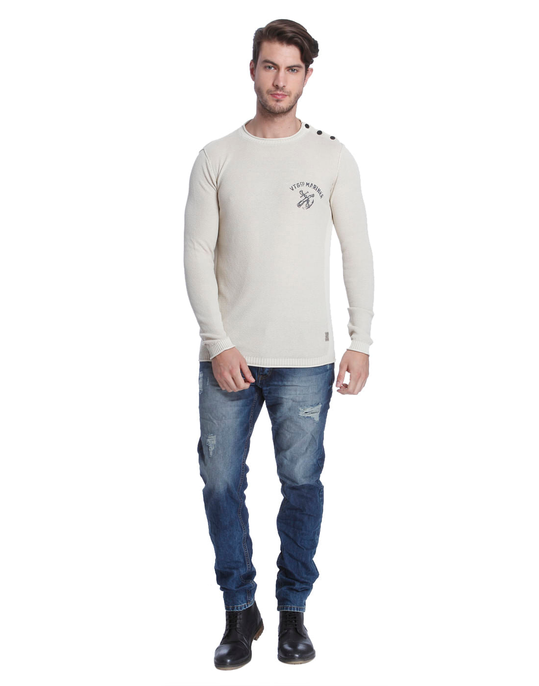Off White Crew Neck Knit Pullover