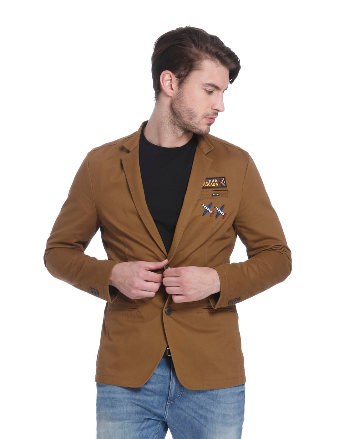 Brown Badge Detail Blazer - 46