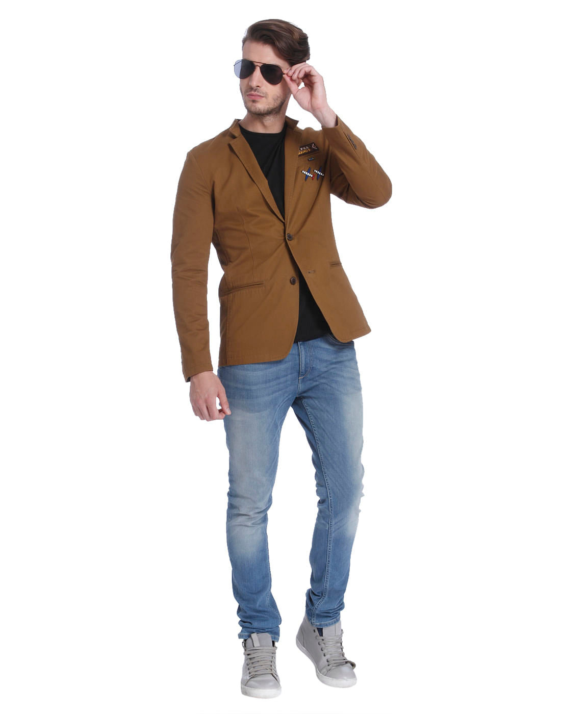 Brown Badge Detail Blazer