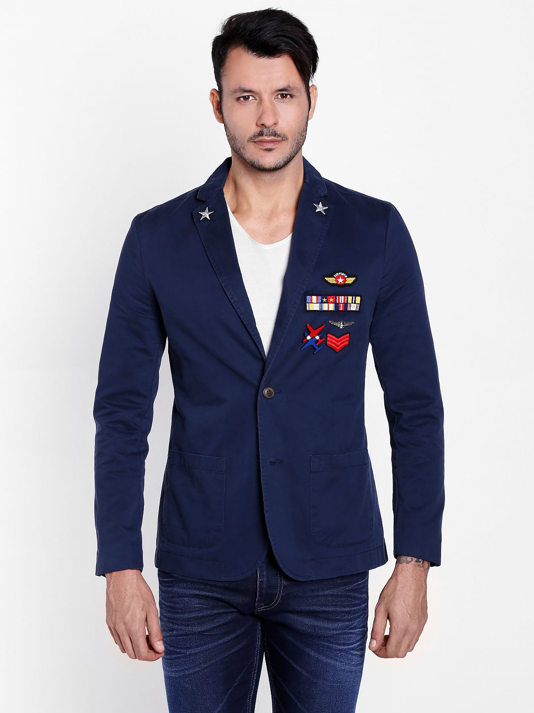 Dark Blue Badge Detail Blazer - 46