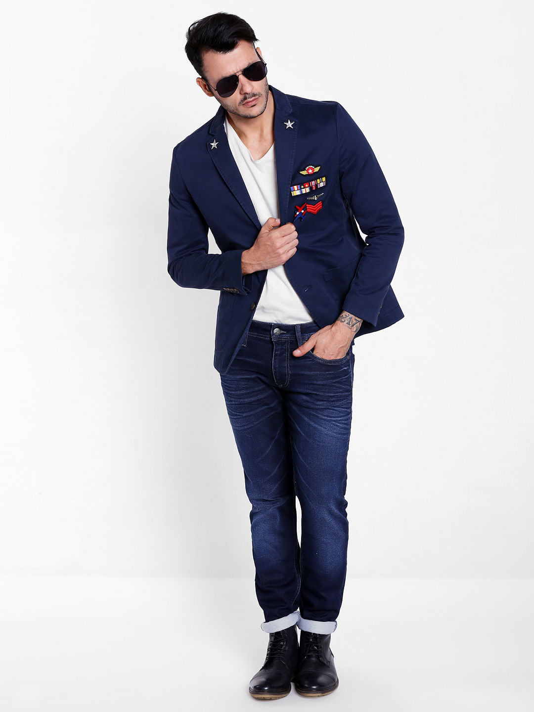 Dark Blue Badge Detail Blazer