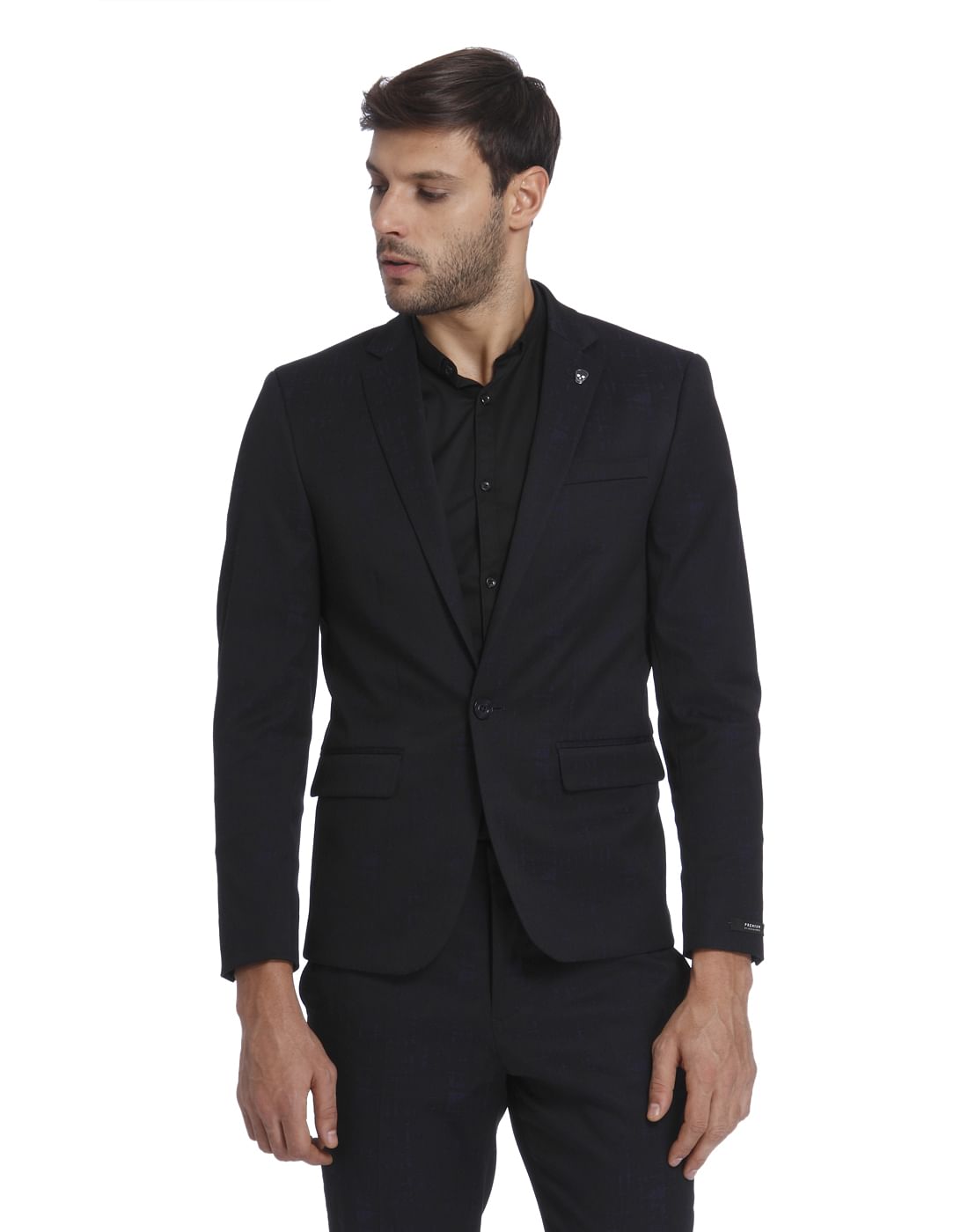 Dark Blue Textured Slim Fit Blazer - 46