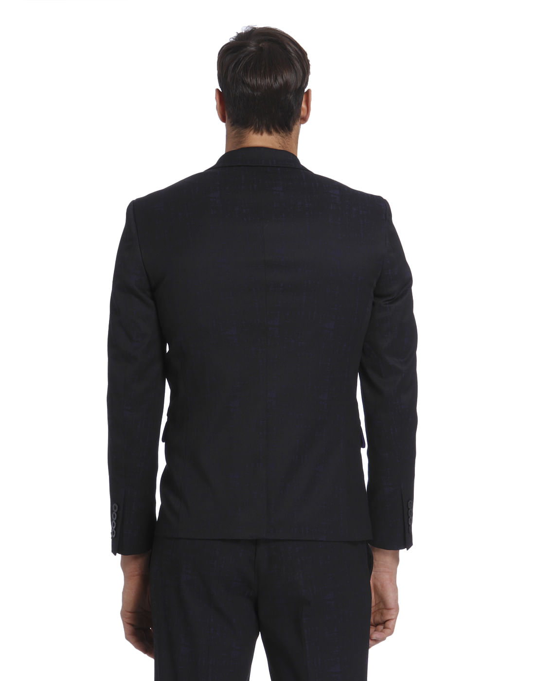 Dark Blue Textured Slim Fit Blazer