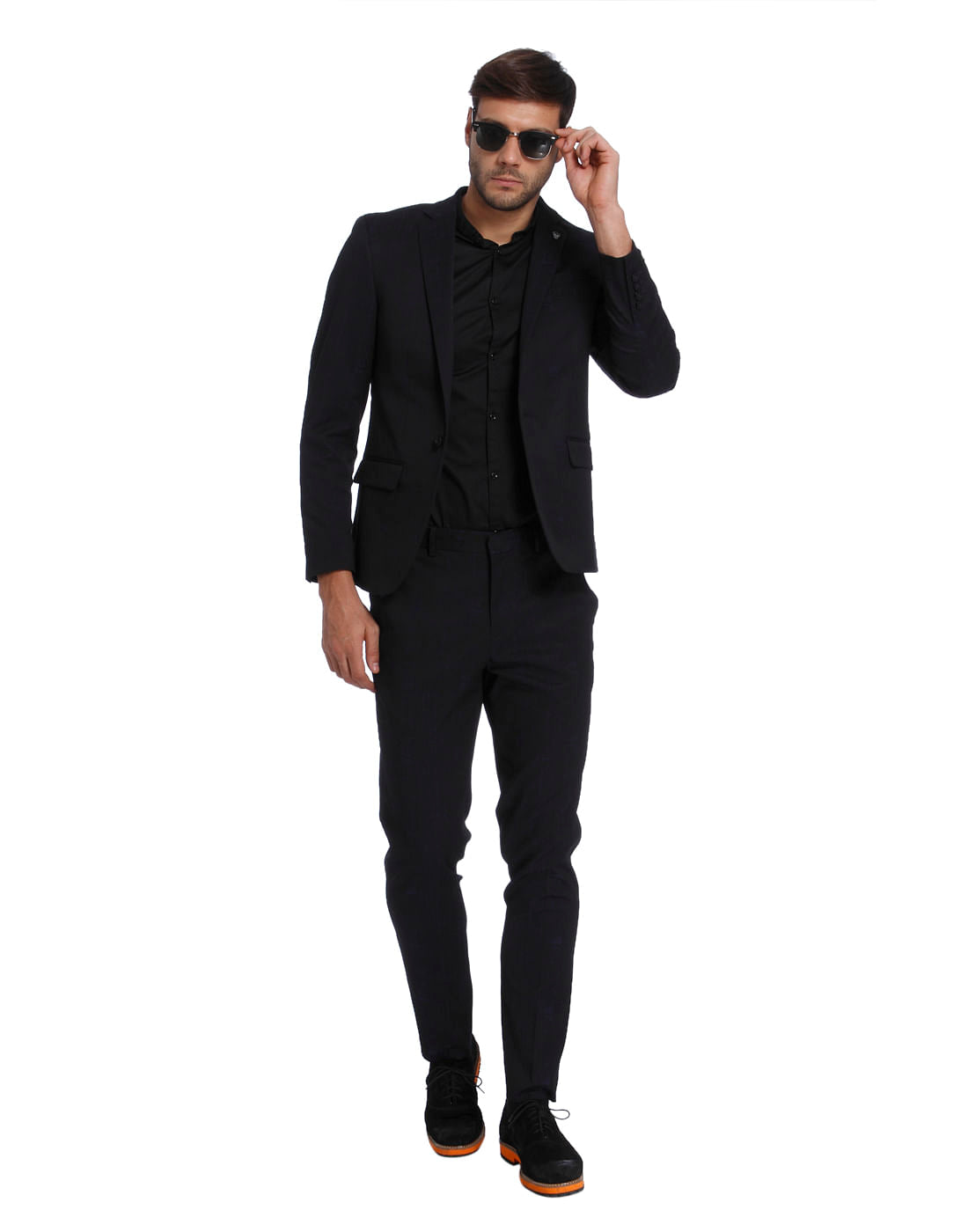 Dark Blue Textured Slim Fit Blazer