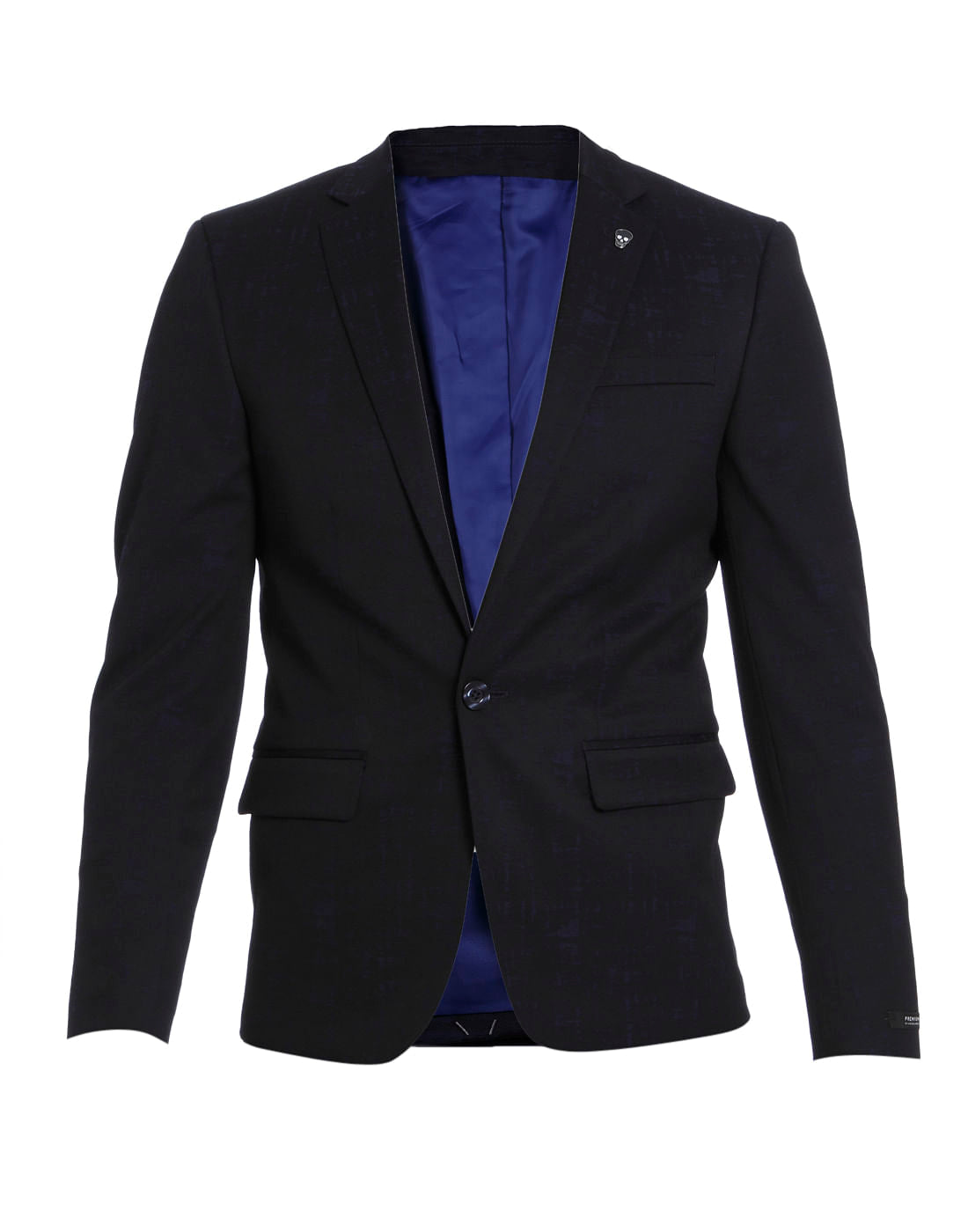 Dark Blue Textured Slim Fit Blazer