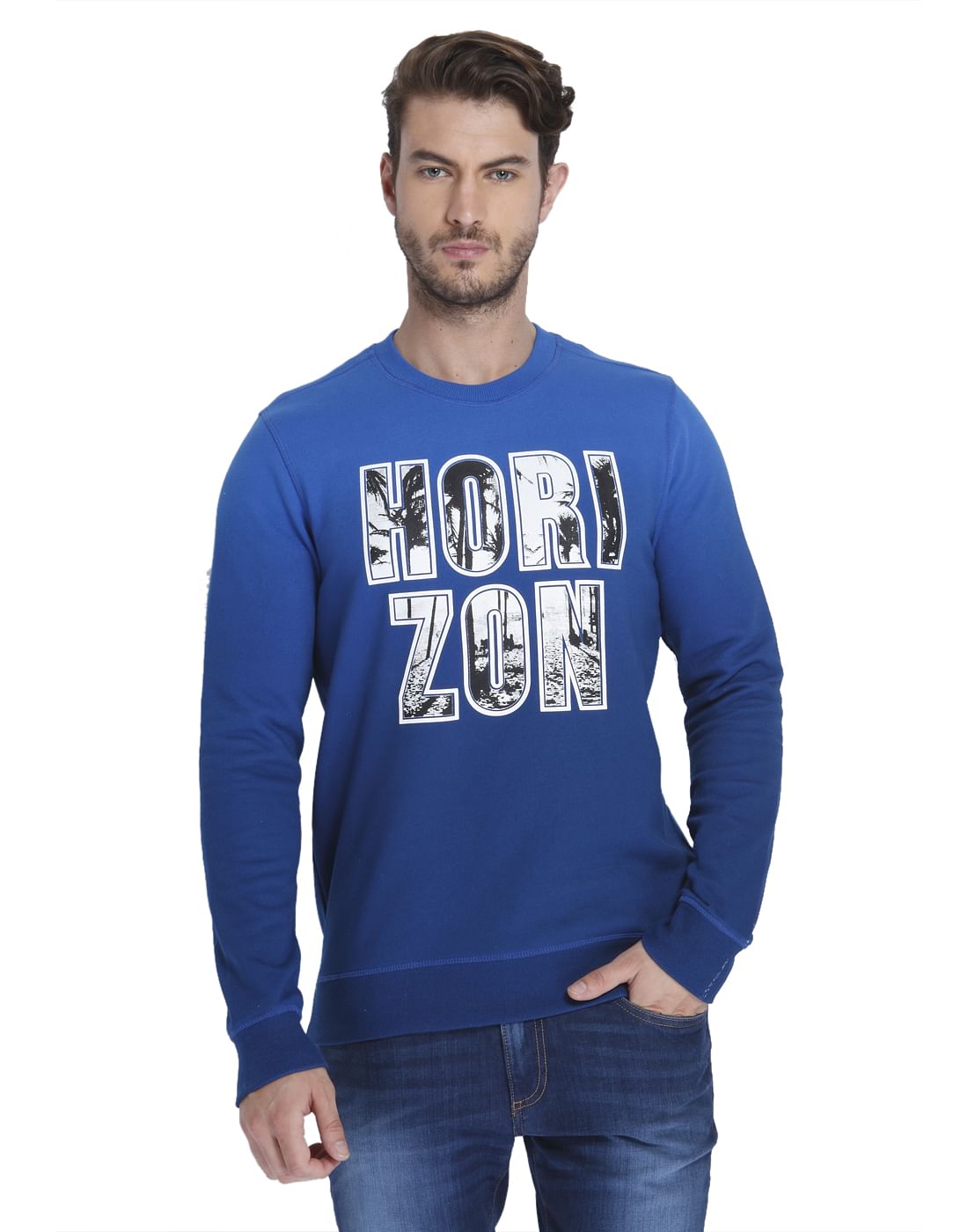 Electric Blue Slogan Print Sweatshirt - S