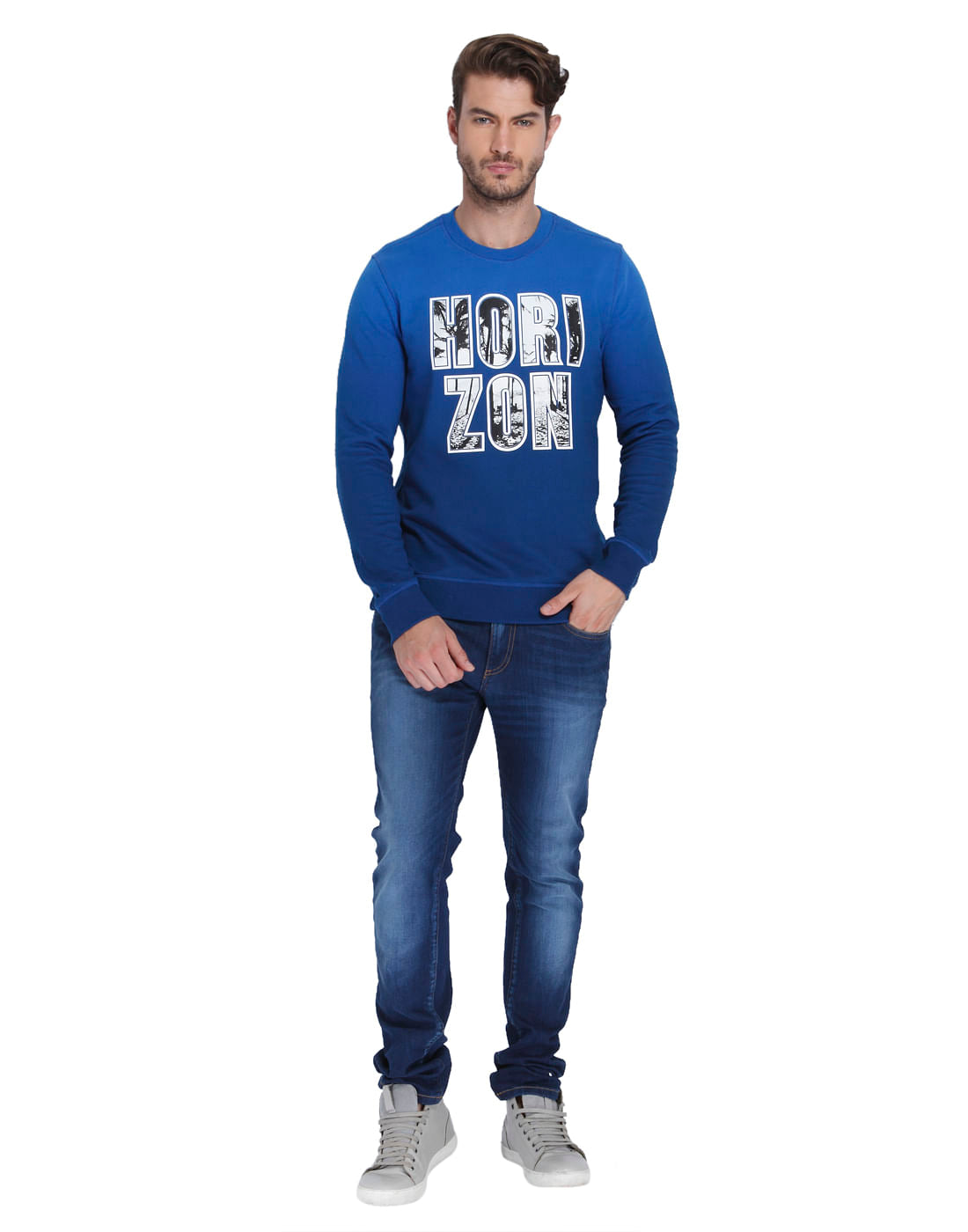 Electric Blue Slogan Print Sweatshirt