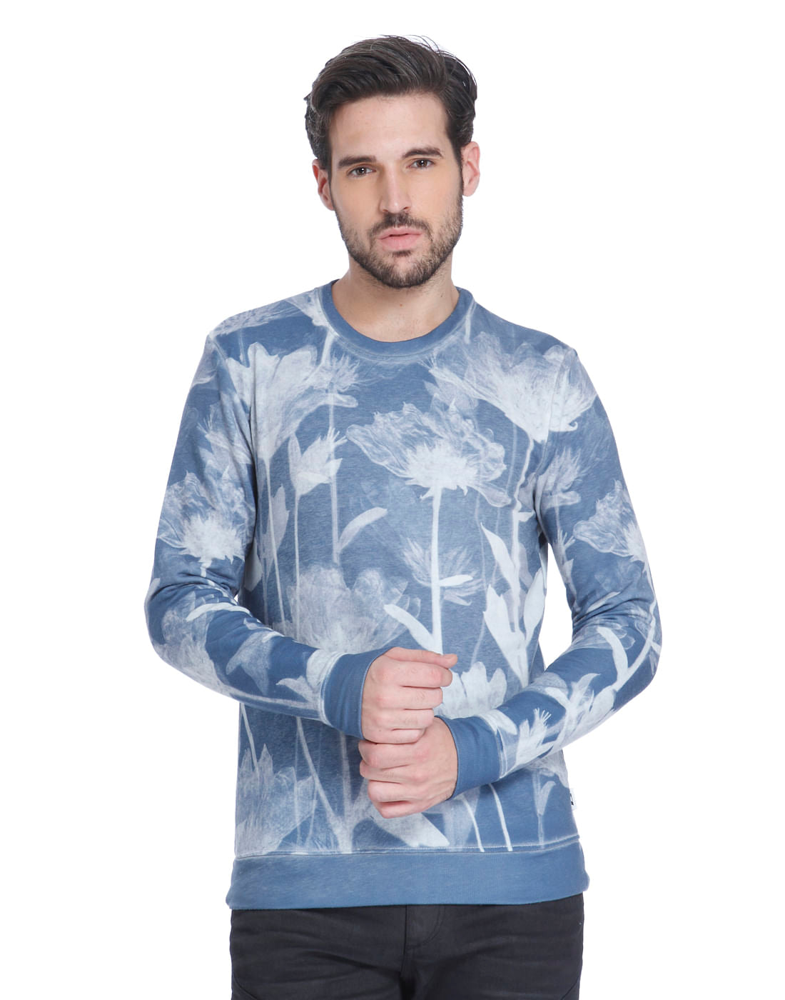 Blue Floral Print Sweatshirt - S