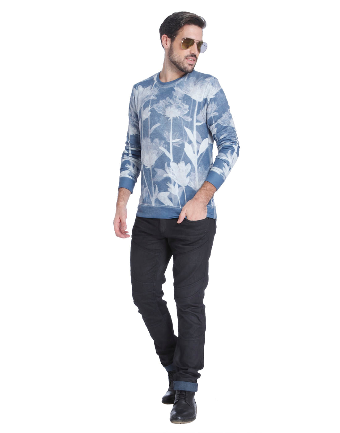 Blue Floral Print Sweatshirt